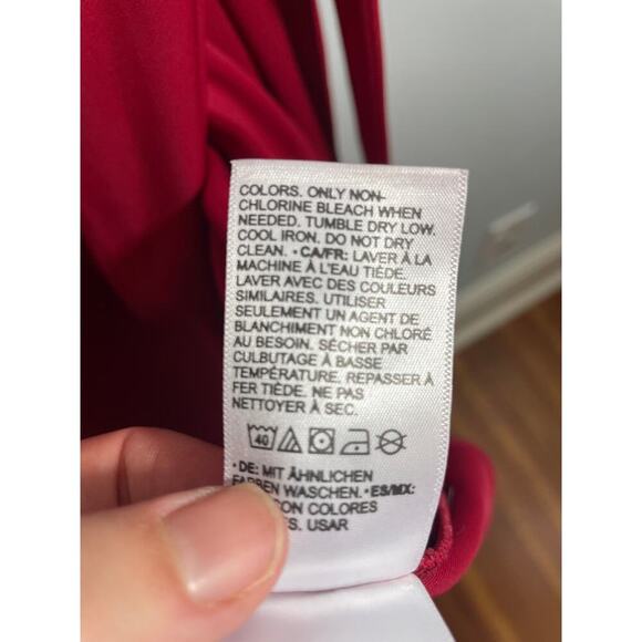 Lark & Ro women’s 1X red faux wrap dress midi v-neck - Picture 6 of 8